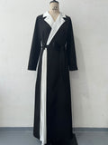 Color blocking patchwork pleated Dubai robe dress for women
