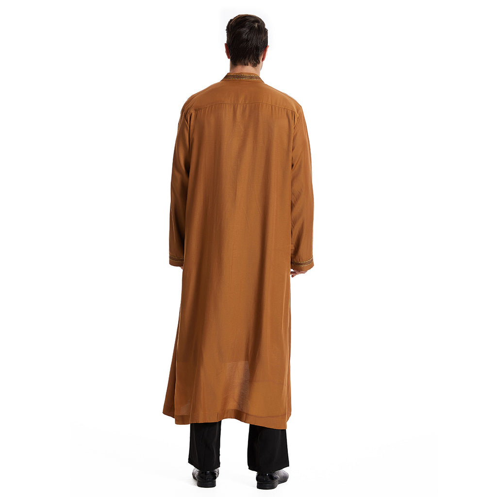 Men Open Abaya Muslim Saudi Jubba Thobe Islamic Clothing Ramadan Kimono Long Sleeve Robe Caftan Dubai Stand Collar Arabic