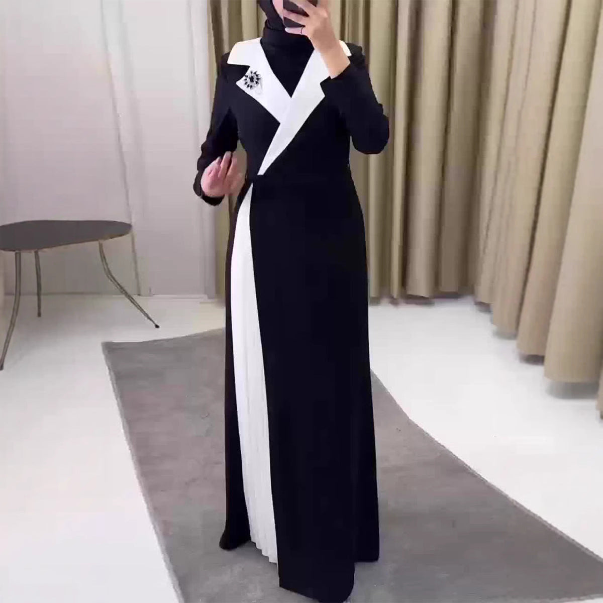 Color blocking patchwork pleated Dubai robe dress for women