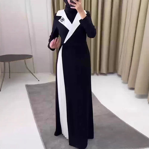 Color blocking patchwork pleated Dubai robe dress for women
