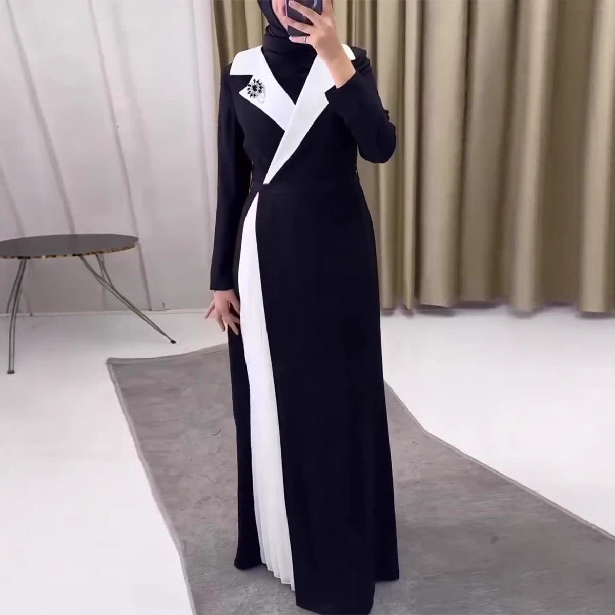 Color blocking patchwork pleated Dubai robe dress for women