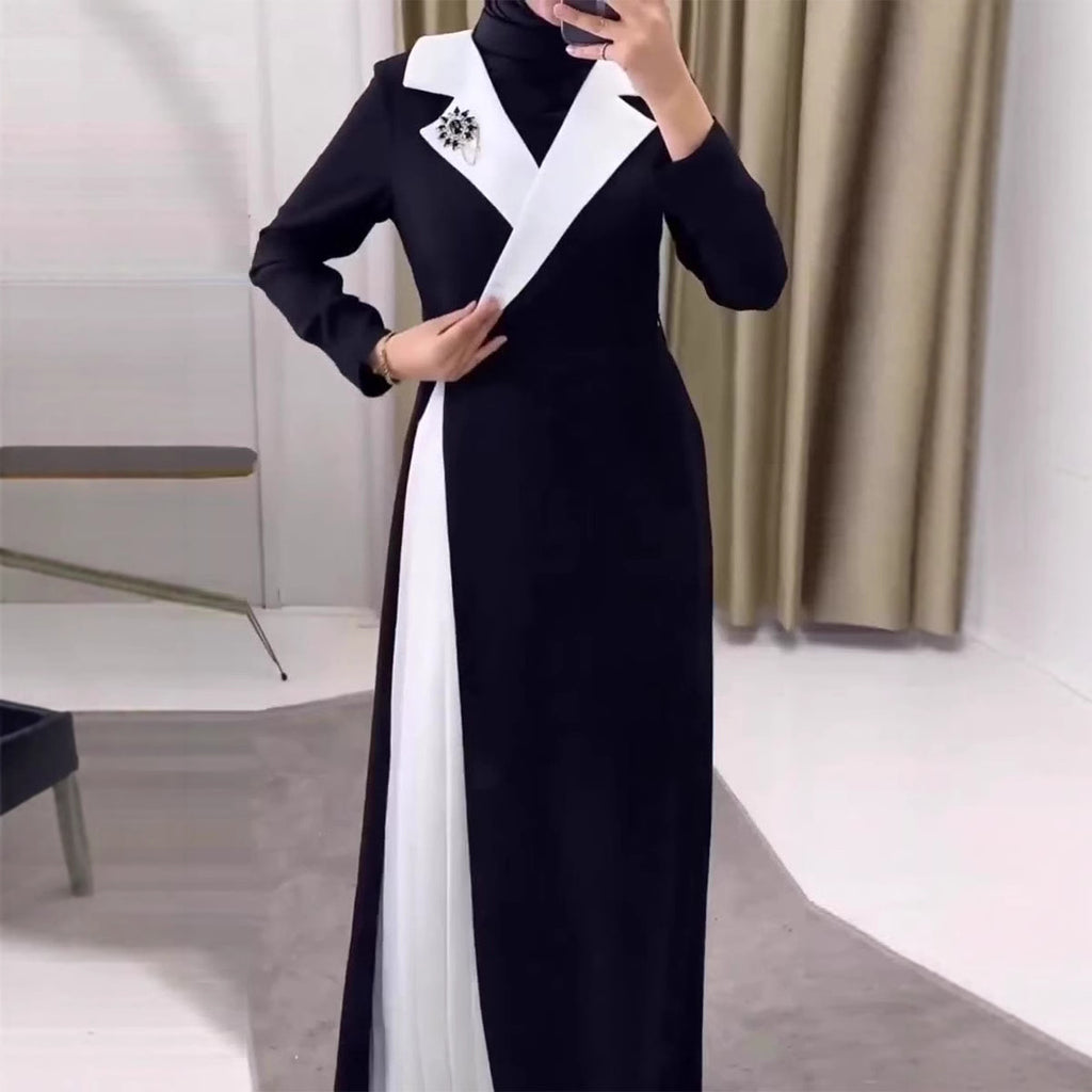 Color blocking patchwork pleated Dubai robe dress for women